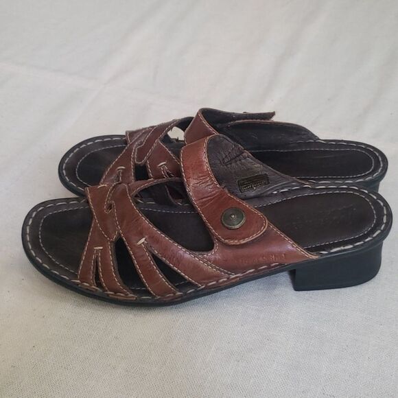 Josef Seibel Brown Leather Sandals Classic Design Block Heel Travel European